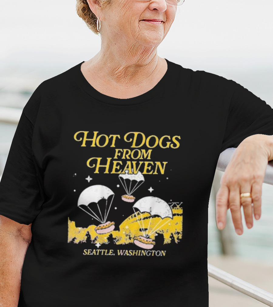 Hot Dogs From Heaven Parachuting Over Seattle Washington T-Shirt