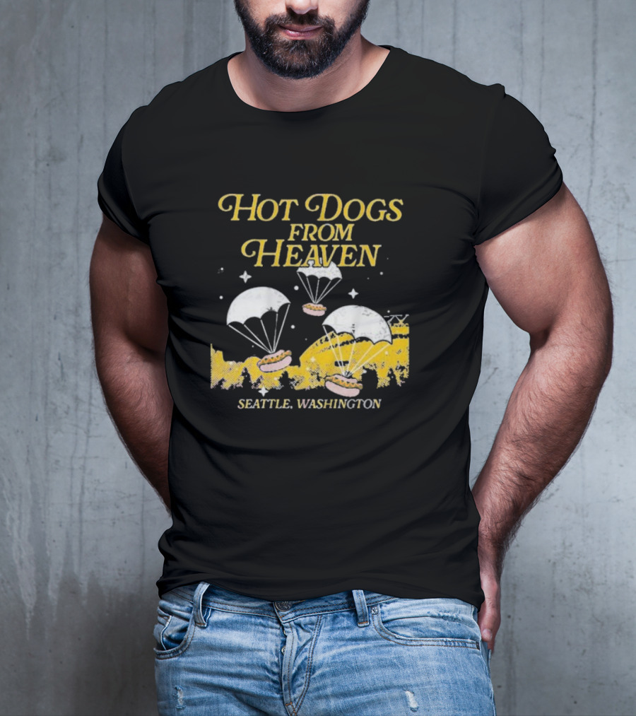 Hot Dogs From Heaven Parachuting Over Seattle Washington T-Shirt