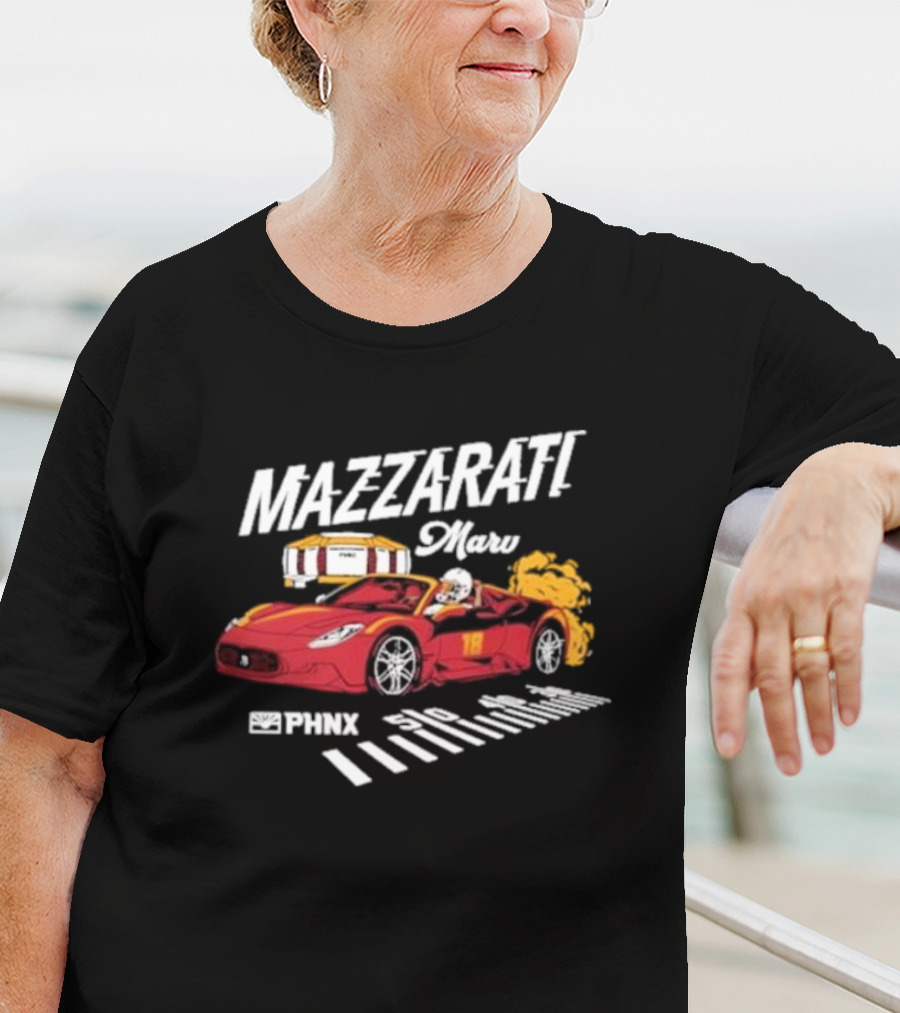 PHNX Mazzarati Marv Racing Car With Flames And Helmet T-Shirt