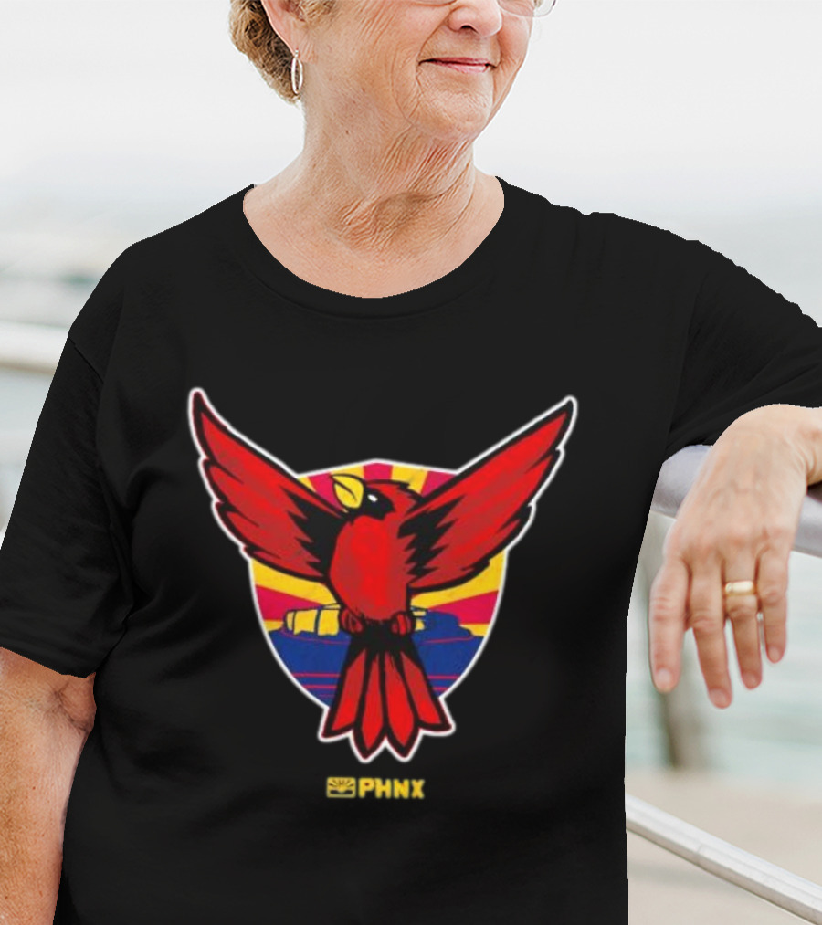 PHNX Cardinals Red Bird Emblem With Arizona Flag Shield T-Shirt
