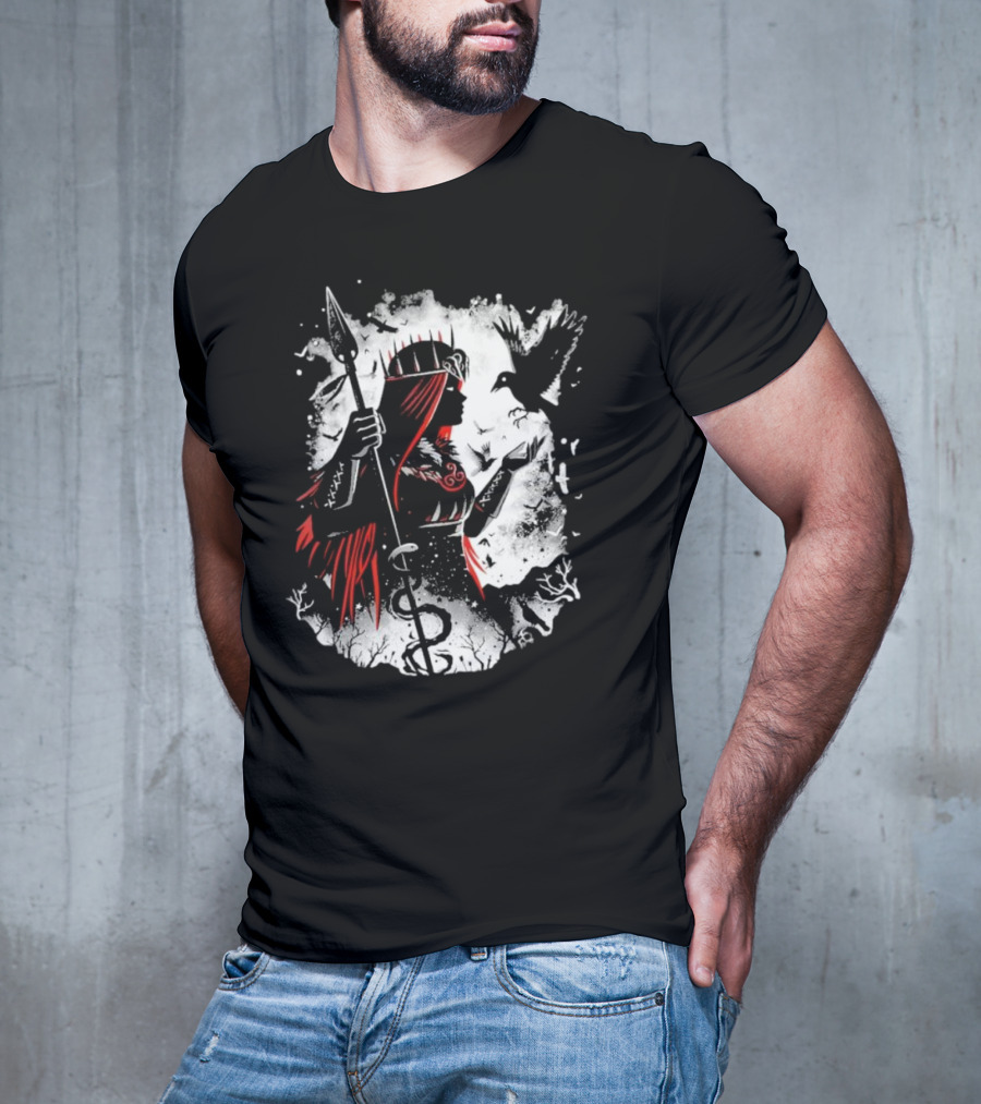 Goddess Of Fate And War With Spear And Raven T-Shirt