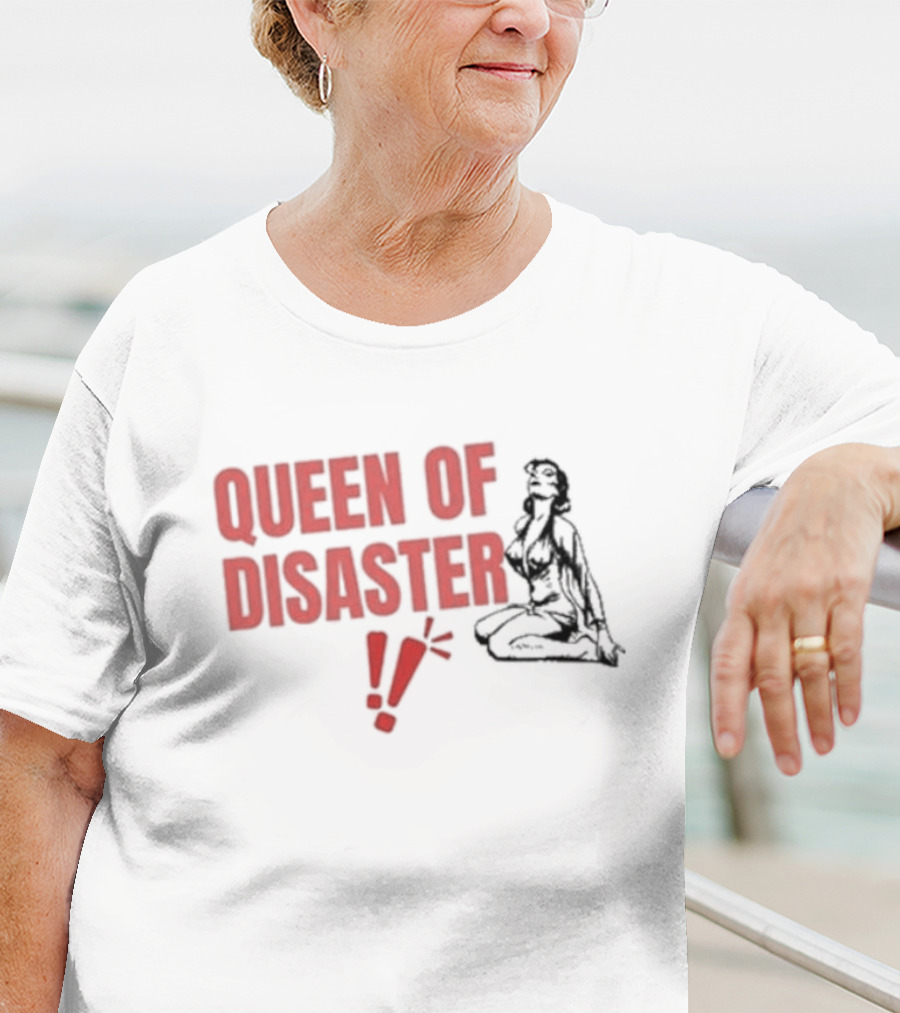 Queen Of Disaster Retro Comic Style Pin-Up Bold Red Typography T-Shirt