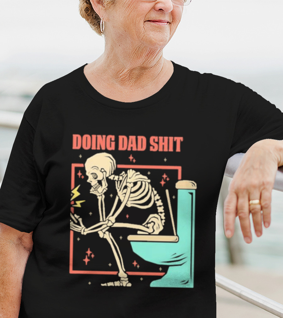 Skeleton Doing Dad Shit With Toilet And Comic Vibes T-Shirt