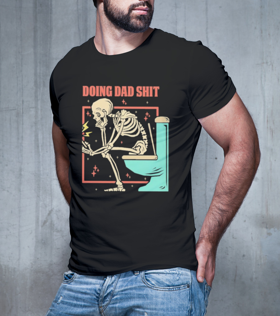 Skeleton Doing Dad Shit With Toilet And Comic Vibes T-Shirt