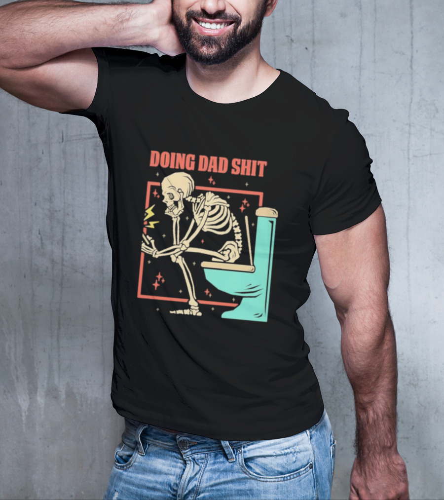 Skeleton Doing Dad Shit With Toilet And Comic Vibes T-Shirt