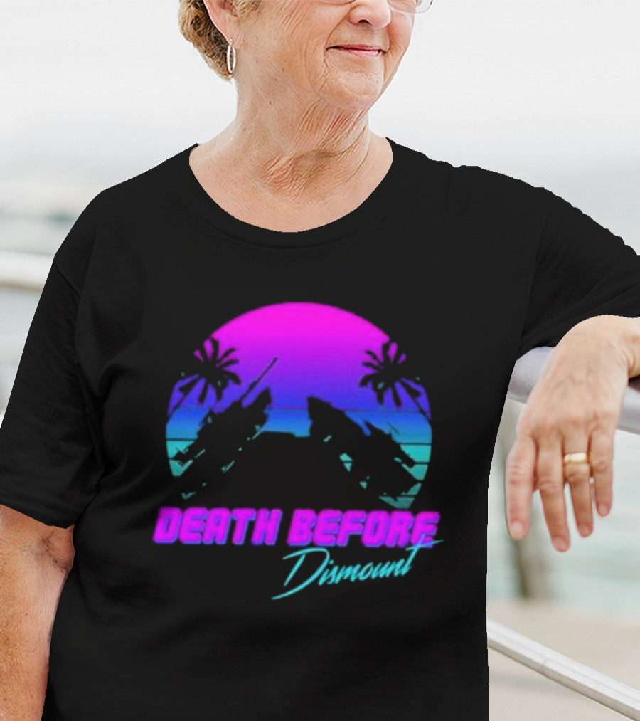 Tactically Jaded Death Before Dismount Retro Sunset Palms Rocket T-Shirt
