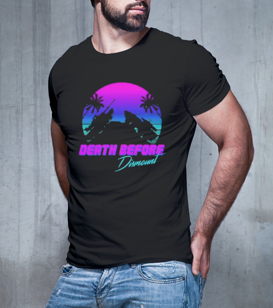Tactically Jaded Death Before Dismount Retro Sunset Palms Rocket T-Shirt