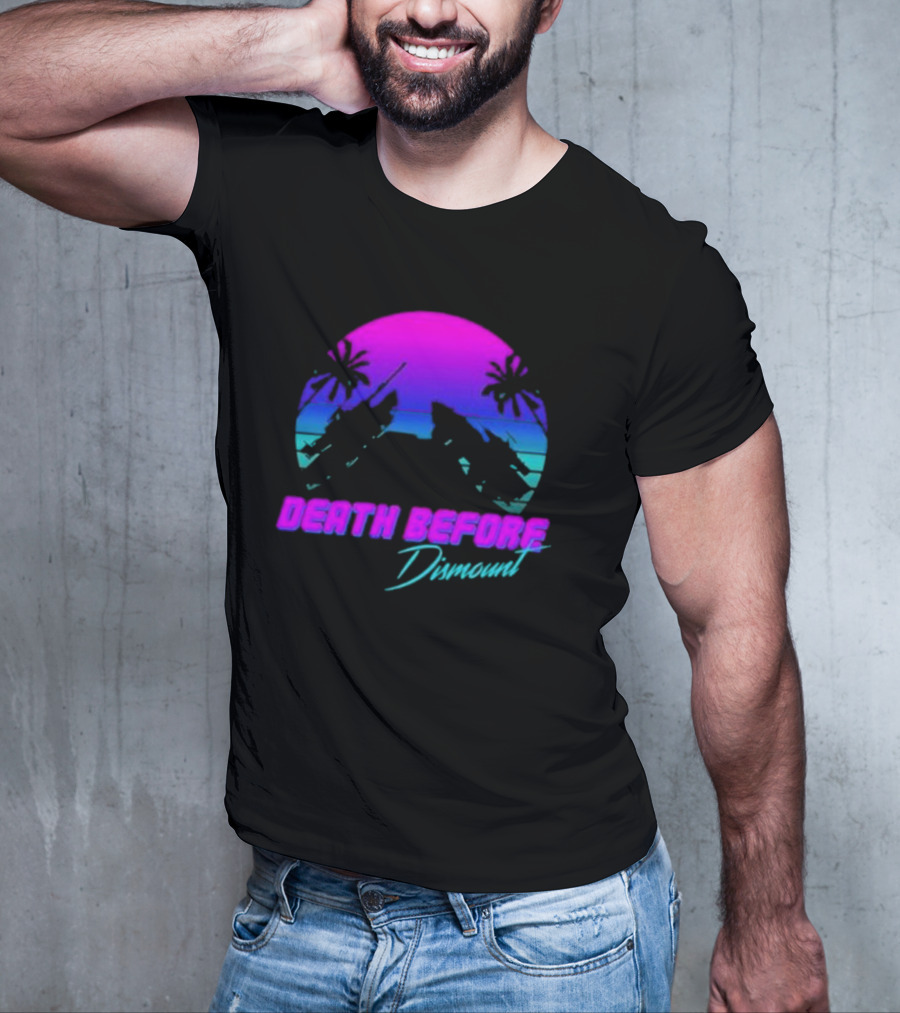 Tactically Jaded Death Before Dismount Retro Sunset Palms Rocket T-Shirt