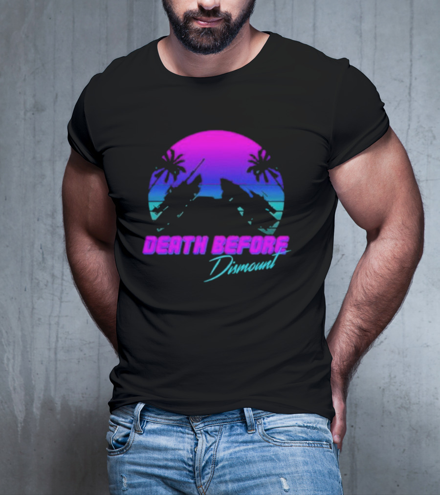 Tactically Jaded Death Before Dismount Retro Sunset Palms Rocket T-Shirt