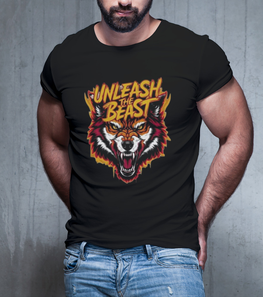 Unleash The Beast Wolf Head Fire T-Shirt