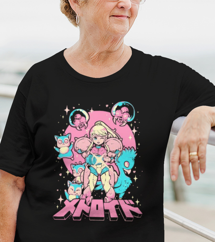 Metroid Pop Art Space Hero Anime Style Pink And Blue Retro T-Shirt