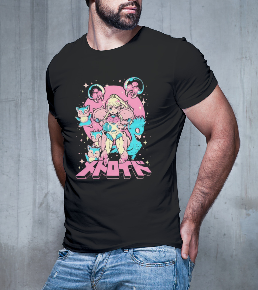 Metroid Pop Art Space Hero Anime Style Pink And Blue Retro T-Shirt