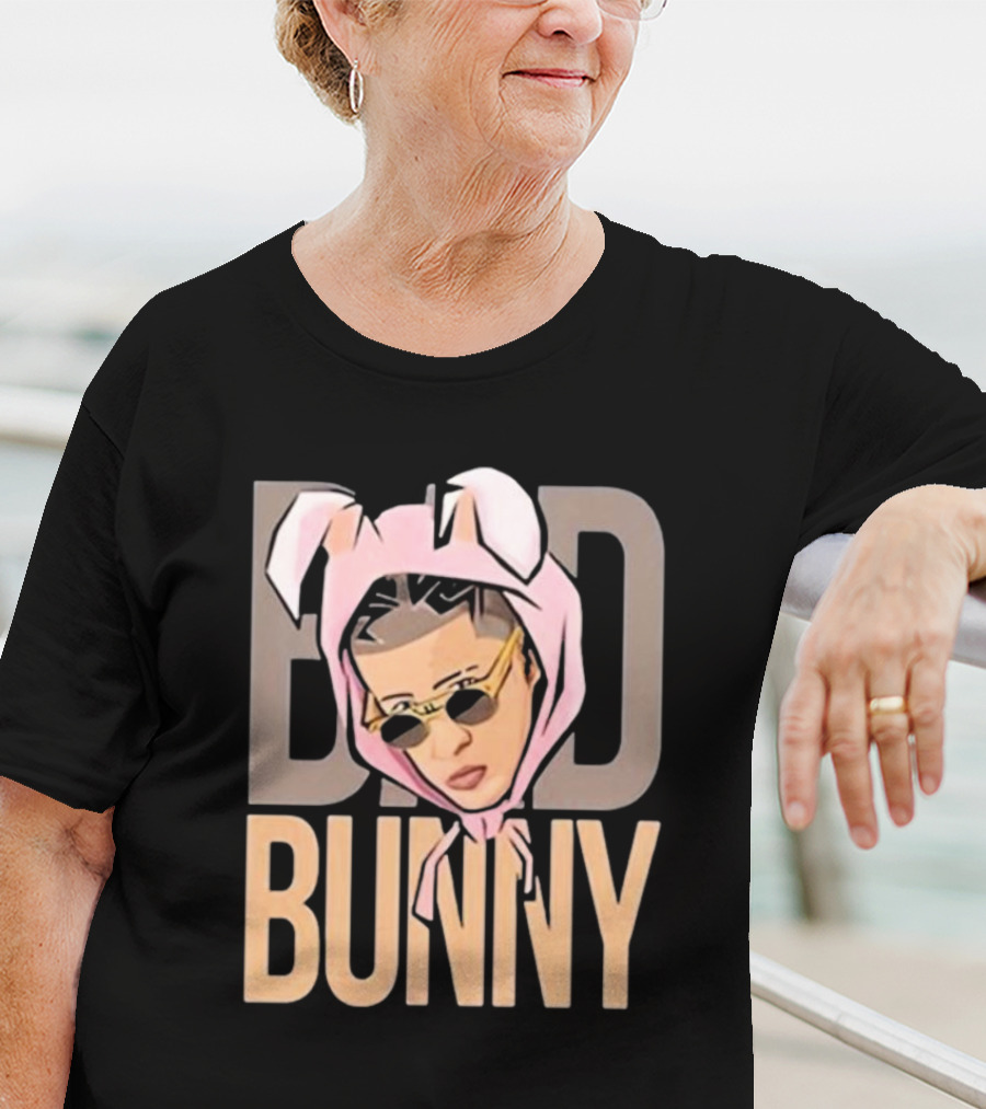 BAD BUNNY Essential Pink Bunny Hoodie Sunglasses T-Shirt