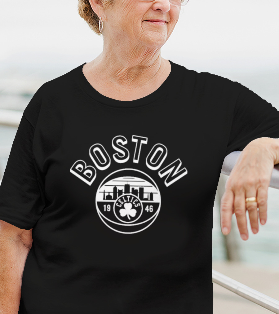 BOSTON Celtics 1946 Basketball Skyline Shamrock T-Shirt