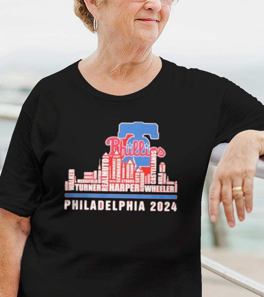 Philadelphia Phillies Harper Wheeler Skyline Players Name Philadelphia T-Shirt
