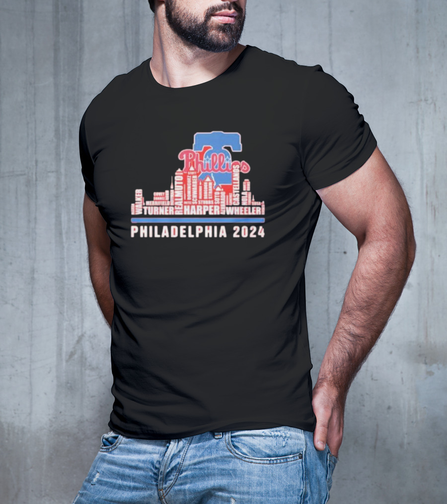 Philadelphia Phillies Harper Wheeler Skyline Players Name Philadelphia T-Shirt