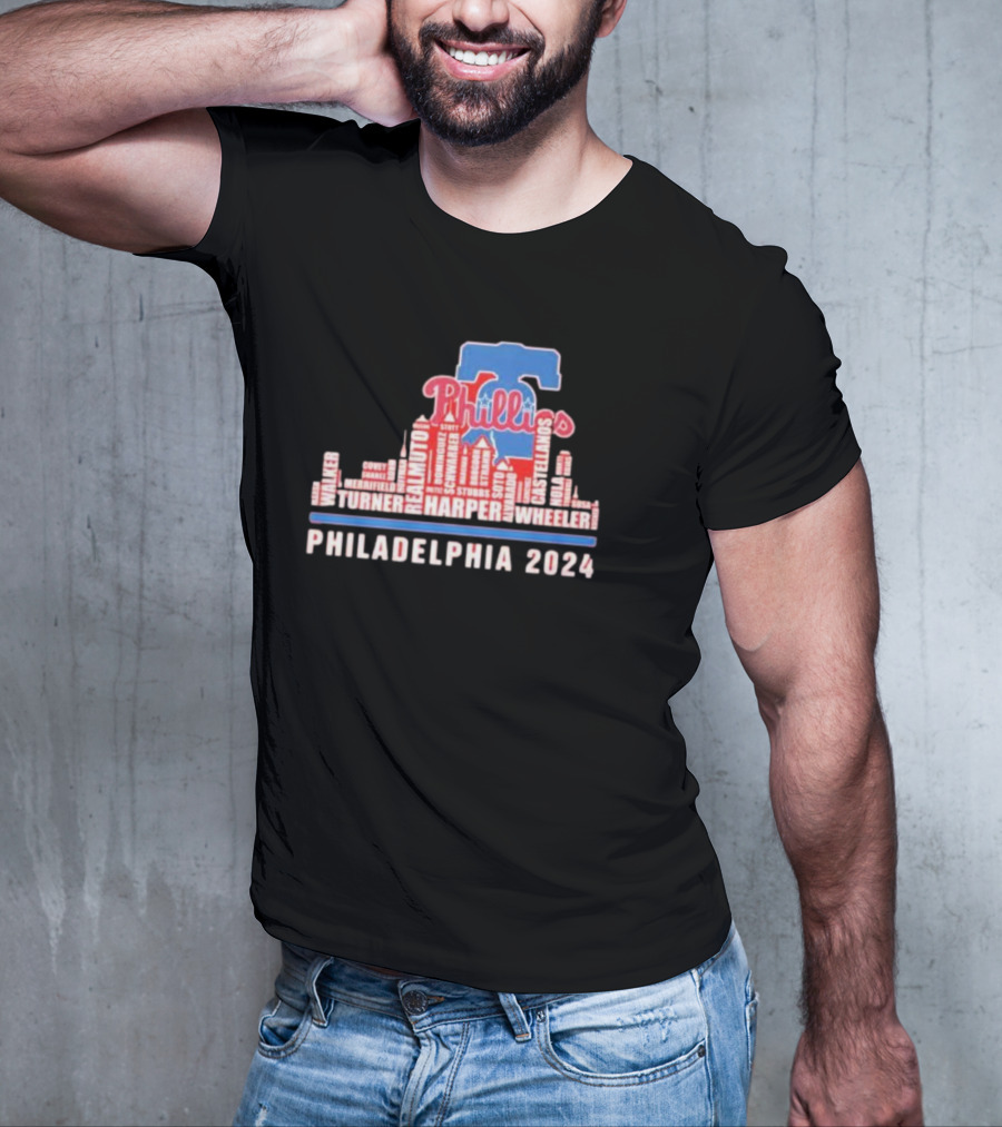 Philadelphia Phillies Harper Wheeler Skyline Players Name Philadelphia T-Shirt