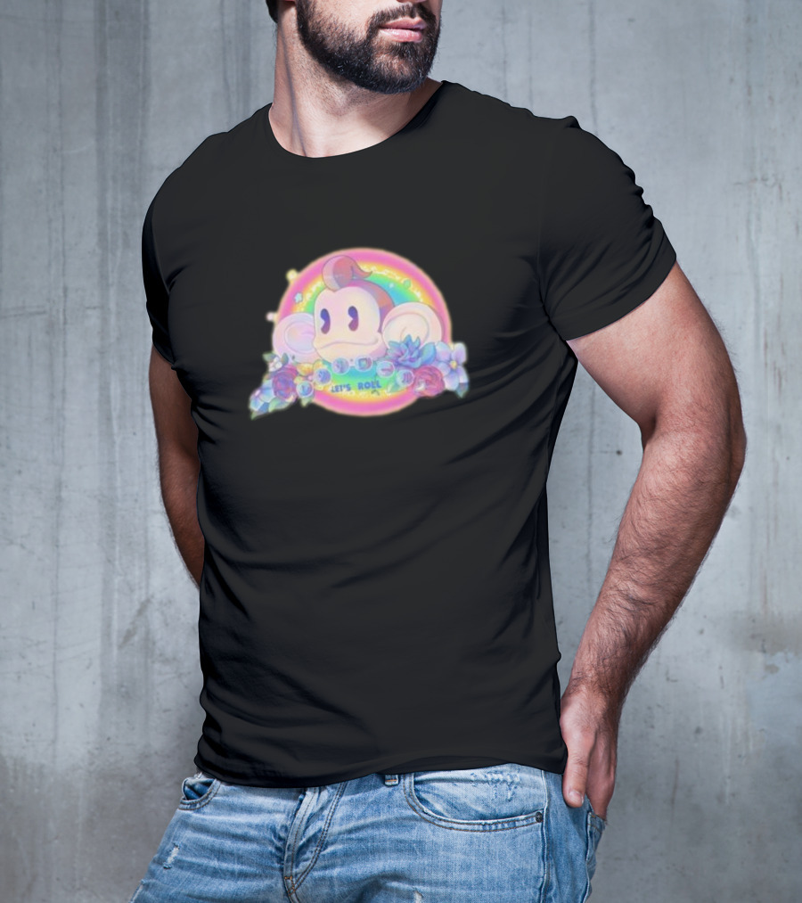 Quit Monkeying Around Let's Roll With Rainbow Monkey And Flowers T-Shirt