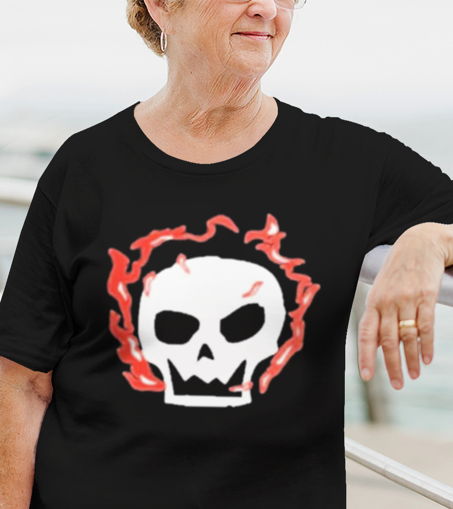 Lonely Stars Skull With Flaming Red Outline T-Shirt