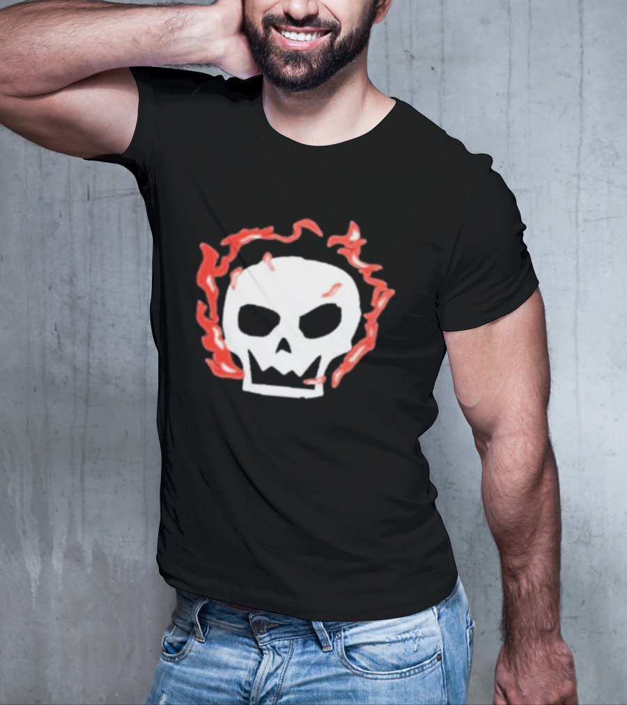 Lonely Stars Skull With Flaming Red Outline T-Shirt