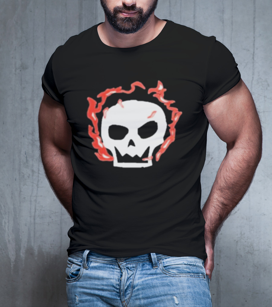 Lonely Stars Skull With Flaming Red Outline T-Shirt