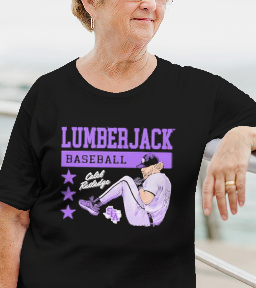 Lumberjack Baseball Caleb Rutledge SFA Cartoon T-Shirt