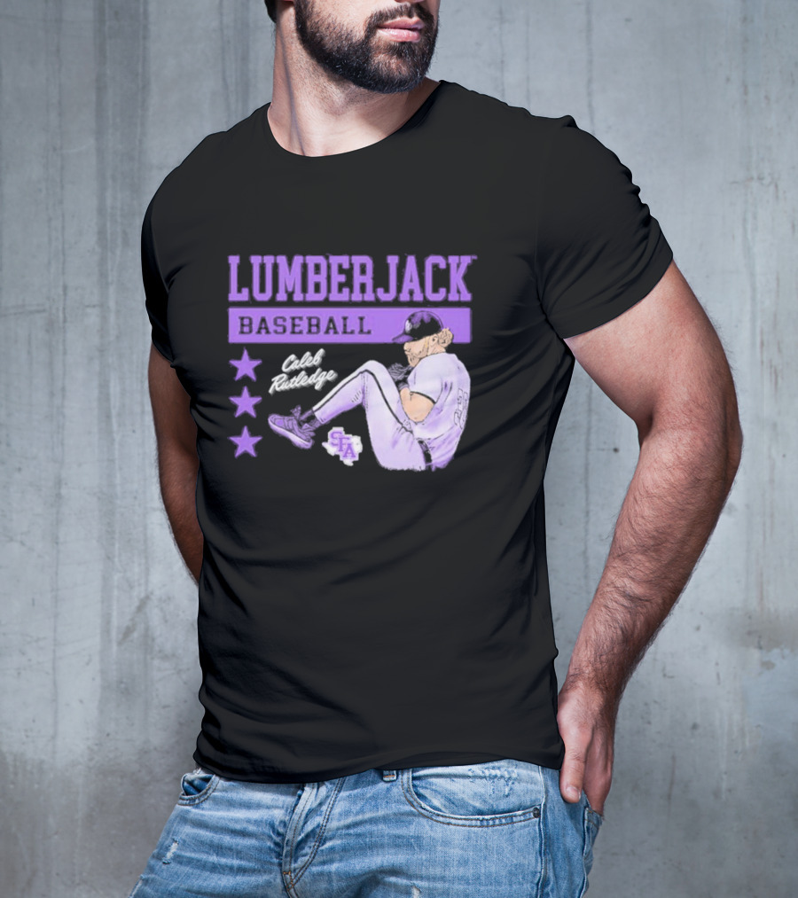 Lumberjack Baseball Caleb Rutledge SFA Cartoon T-Shirt