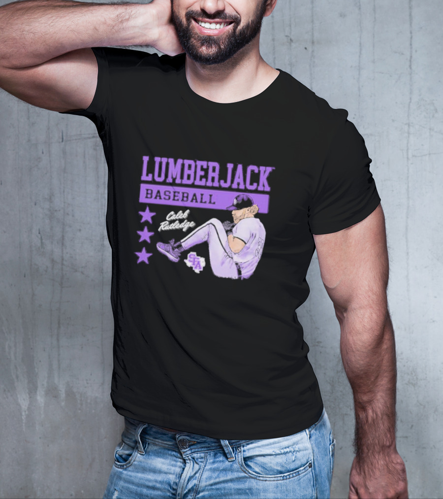 Lumberjack Baseball Caleb Rutledge SFA Cartoon T-Shirt