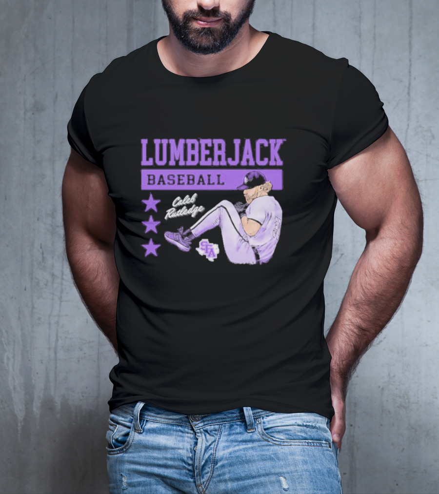 Lumberjack Baseball Caleb Rutledge SFA Cartoon T-Shirt