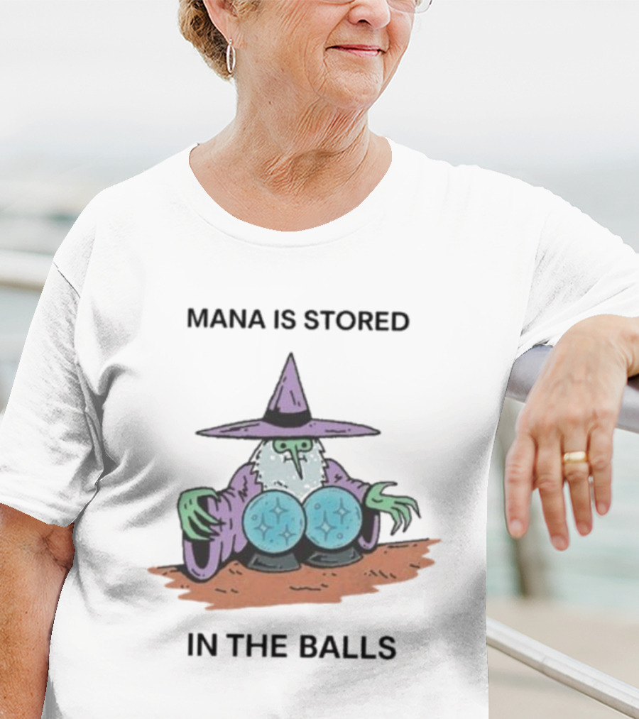 Mana Is Stored In The Balls Wizard Illustration Cleric Crystal Magic T-Shirt