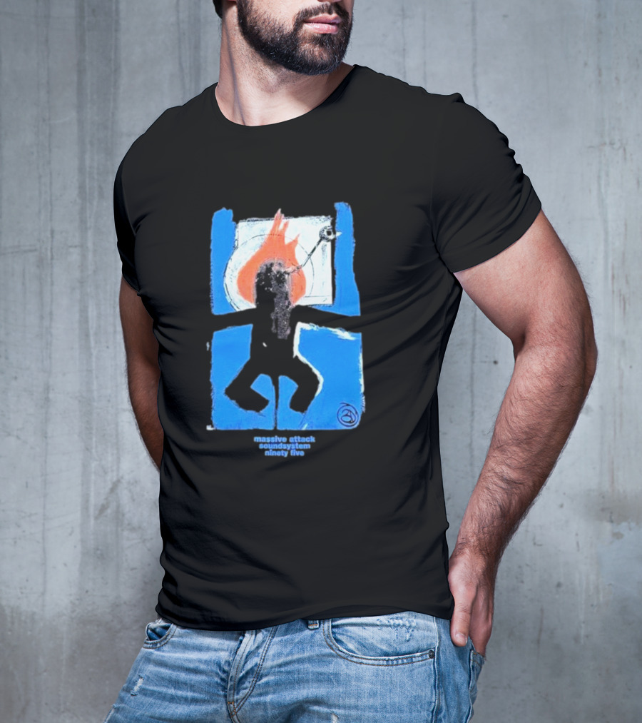 Massive Attack Soundsystem Ninety Five Fire Silhouette Blue Frame T-Shirt
