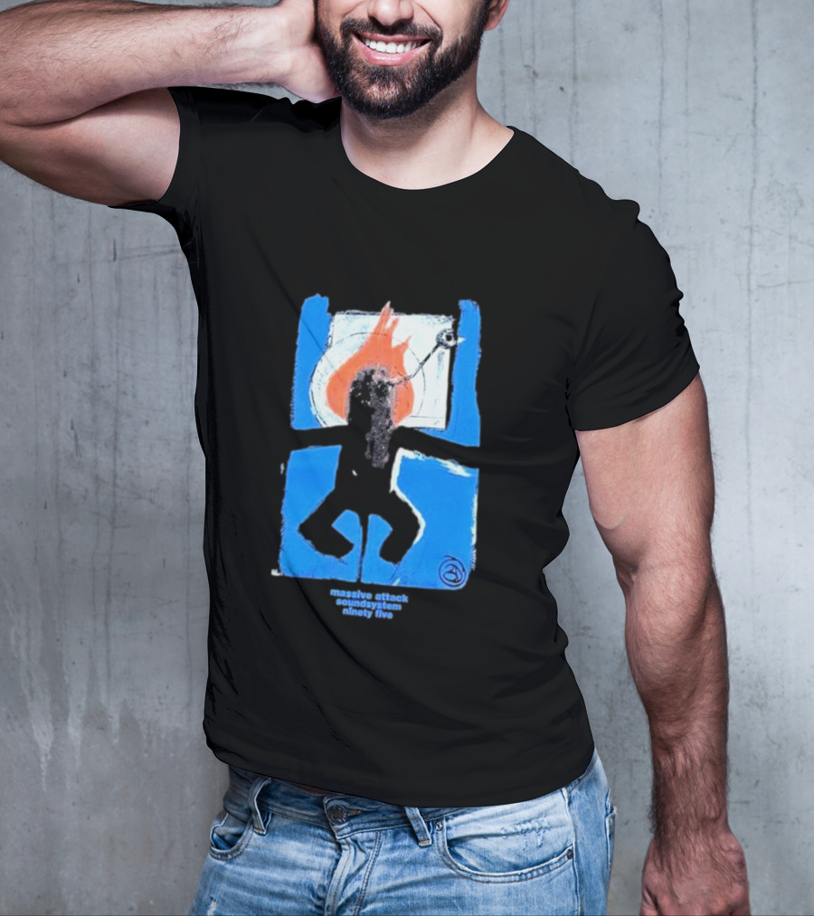 Massive Attack Soundsystem Ninety Five Fire Silhouette Blue Frame T-Shirt