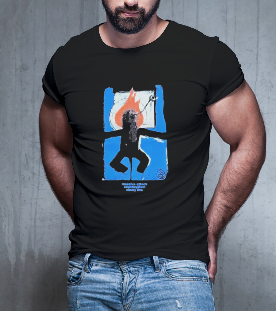Massive Attack Soundsystem Ninety Five Fire Silhouette Blue Frame T-Shirt