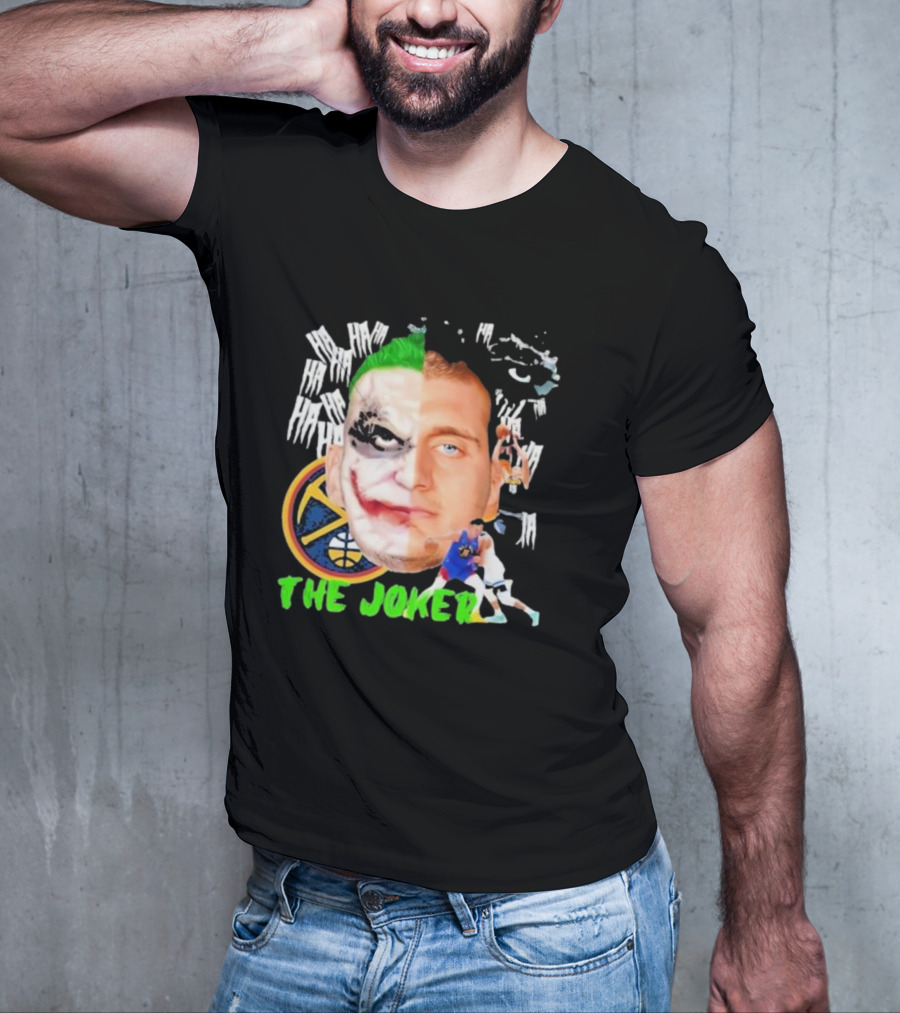 Nikola Jokic The Joker Face Featuring Denver Nuggets Basketball References T-Shirt
