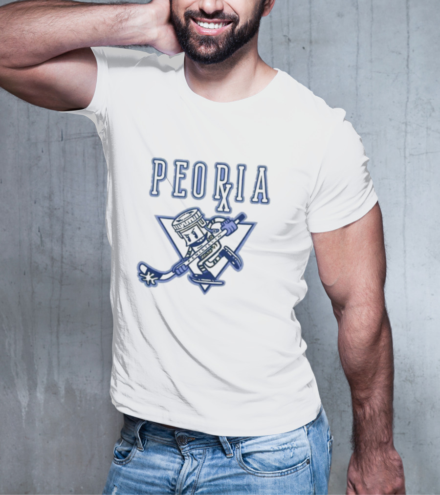 Peoria Hockey Mascot Penicillin Character With Syringe And Hockey Stick T-Shirt