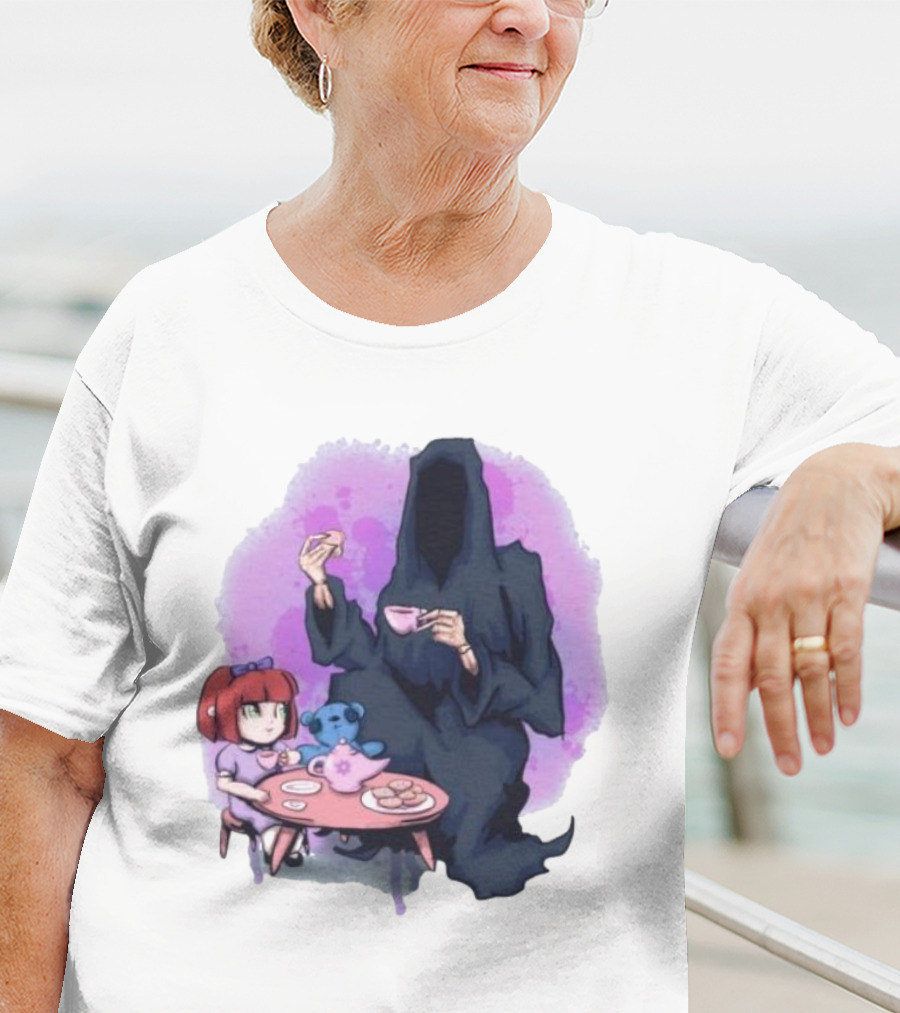 Tea Party With Grim Reaper And Little Girl T-Shirt