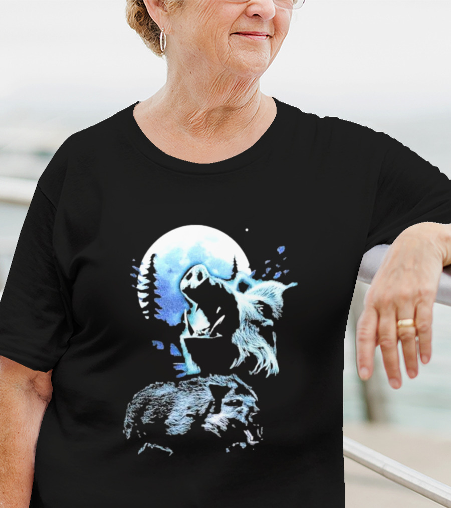 Wild Boar Howling At The Moon Men’s Forest Night Scene T-Shirt