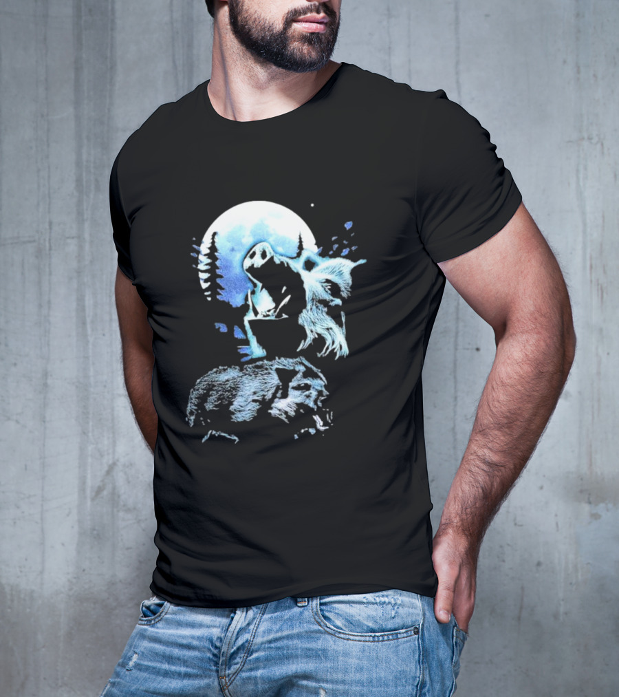 Wild Boar Howling At The Moon Men’s Forest Night Scene T-Shirt