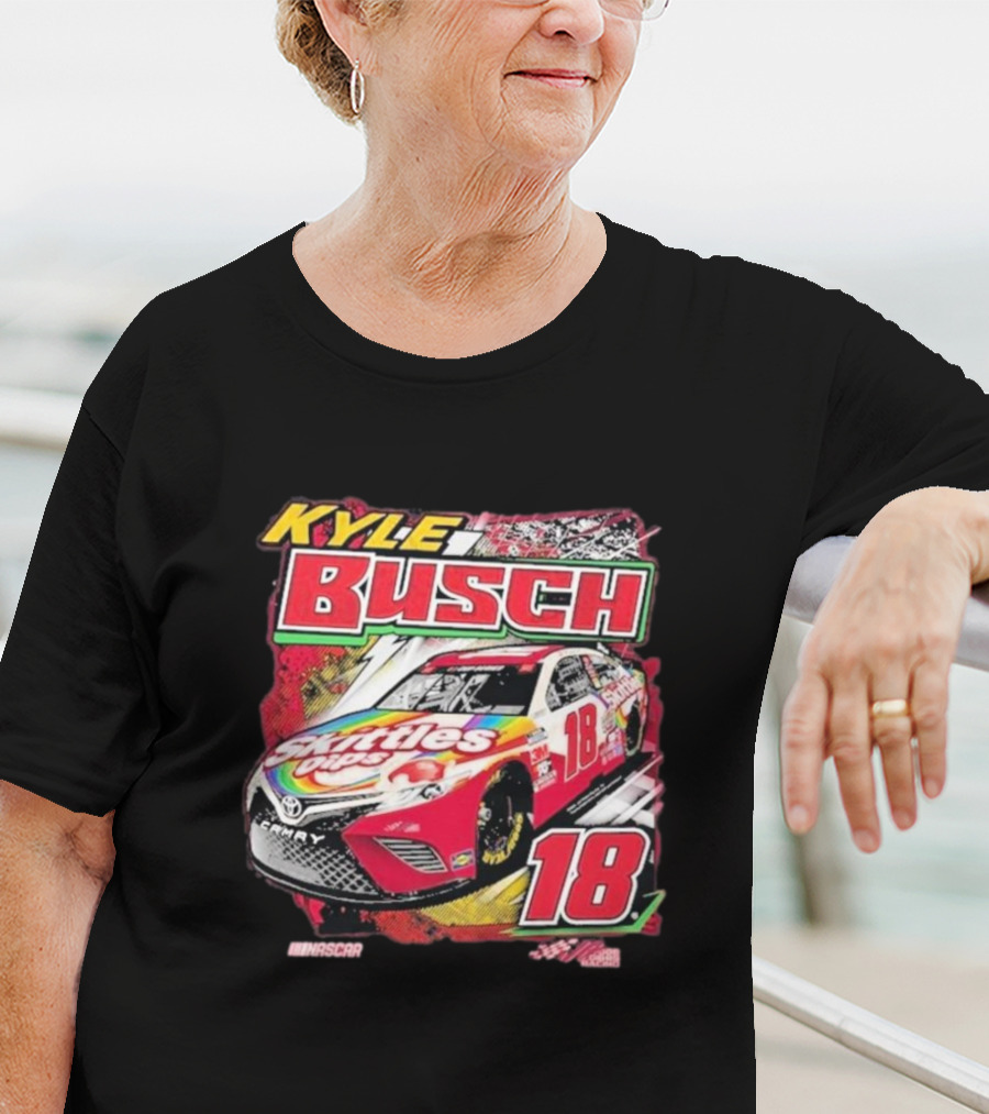 Kyle Busch Joe Gibbs NASCAR Skittles Pops 18 Racing Team Collection Backstretch Driver T-Shirt