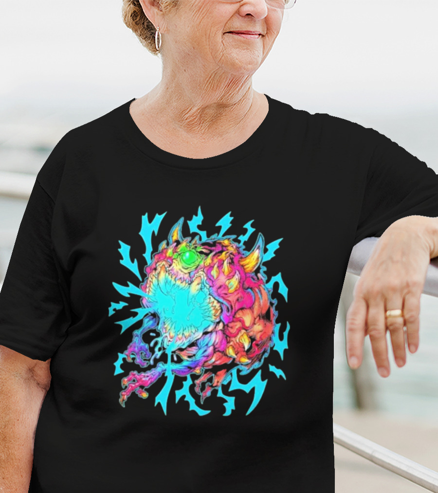 Doom Cacodemon Beast Wreck Neon Monster Explosion T-Shirt
