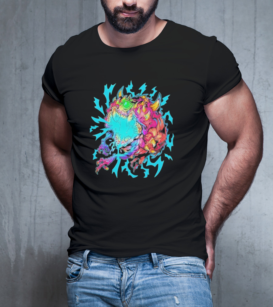 Doom Cacodemon Beast Wreck Neon Monster Explosion T-Shirt