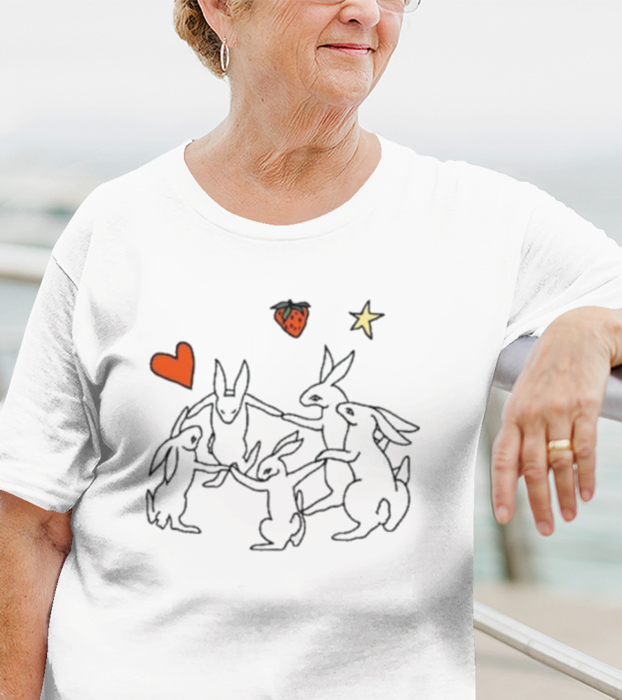 Elena Fiorenza Gatti Bunny Circle With Heart Star And Strawberry T-Shirt