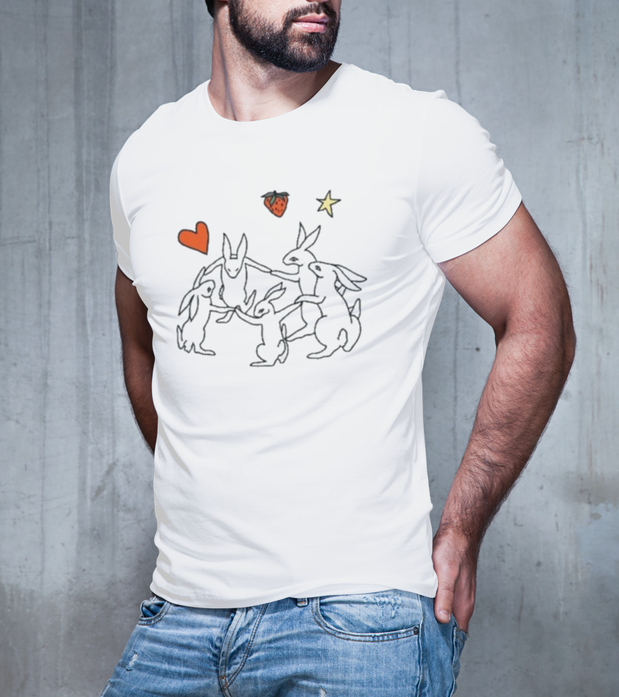 Elena Fiorenza Gatti Bunny Circle With Heart Star And Strawberry T-Shirt