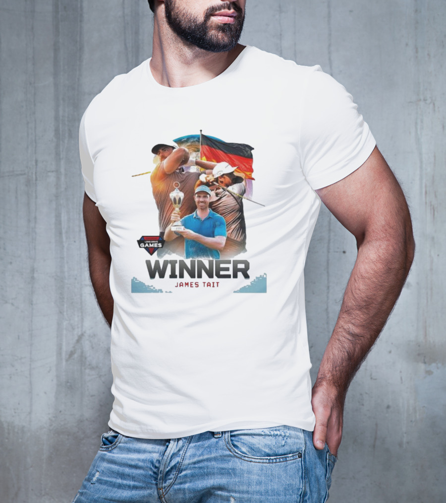 Long Drive Games Winner James Tait With Trophy And German Flag Background T-Shirt