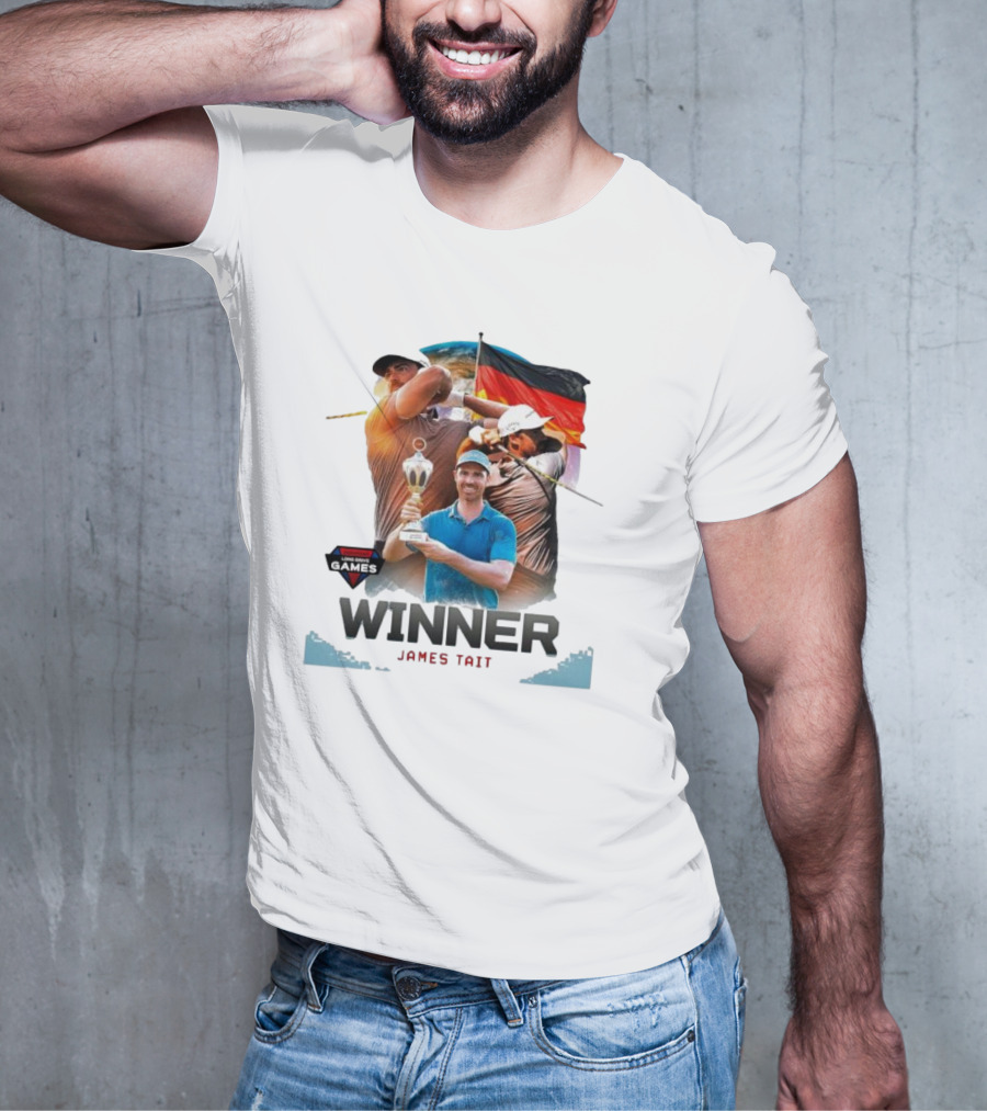 Long Drive Games Winner James Tait With Trophy And German Flag Background T-Shirt