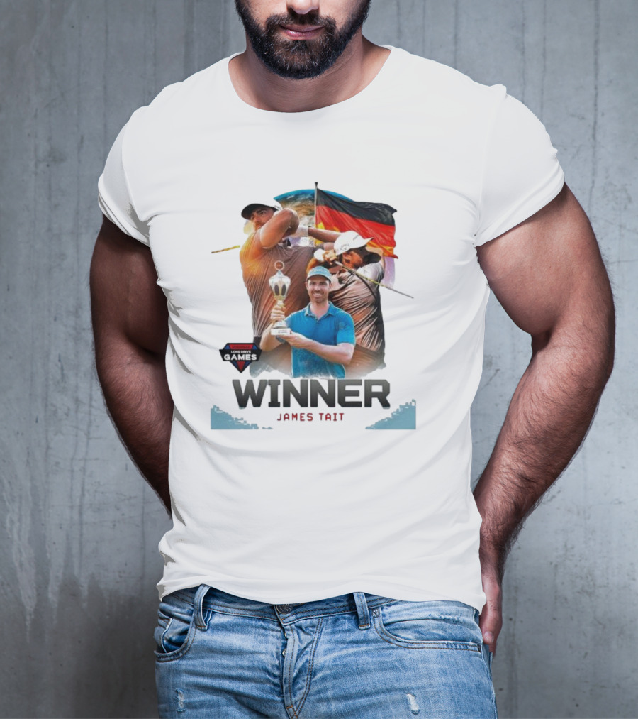 Long Drive Games Winner James Tait With Trophy And German Flag Background T-Shirt
