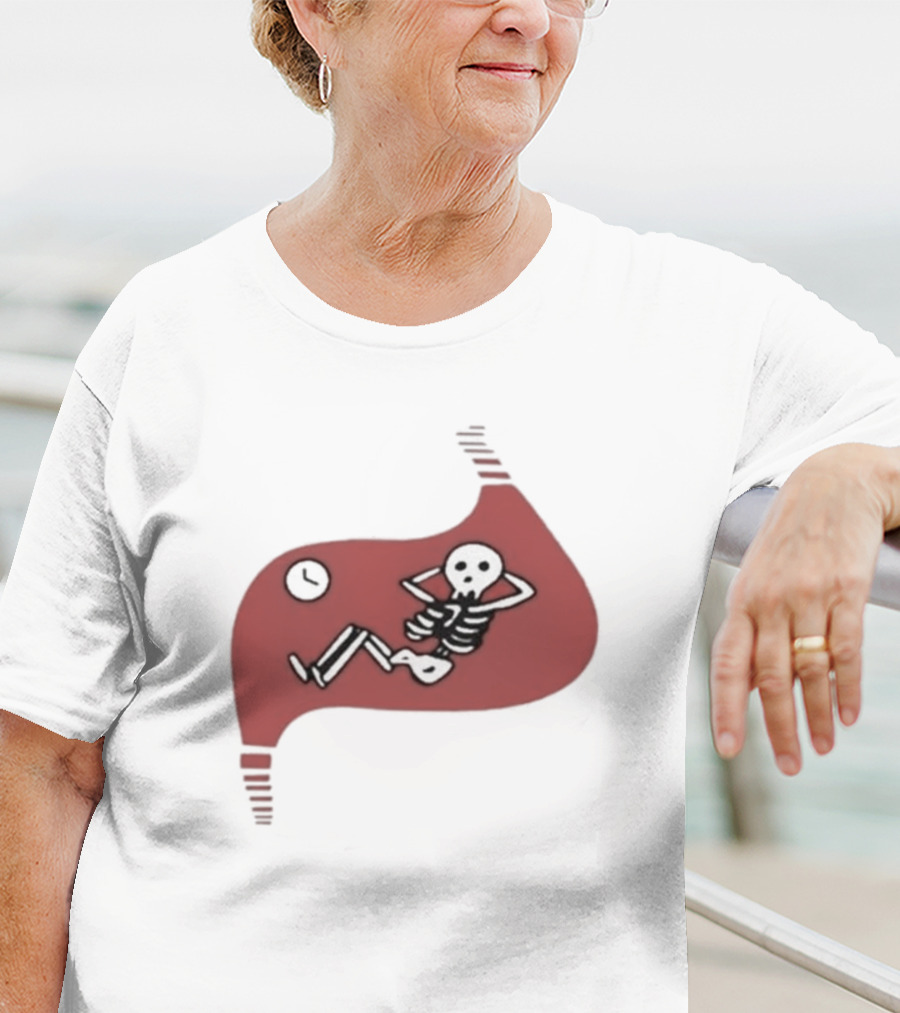 Falins Stomach Skeleton Relaxing Inside Red Shape T-Shirt