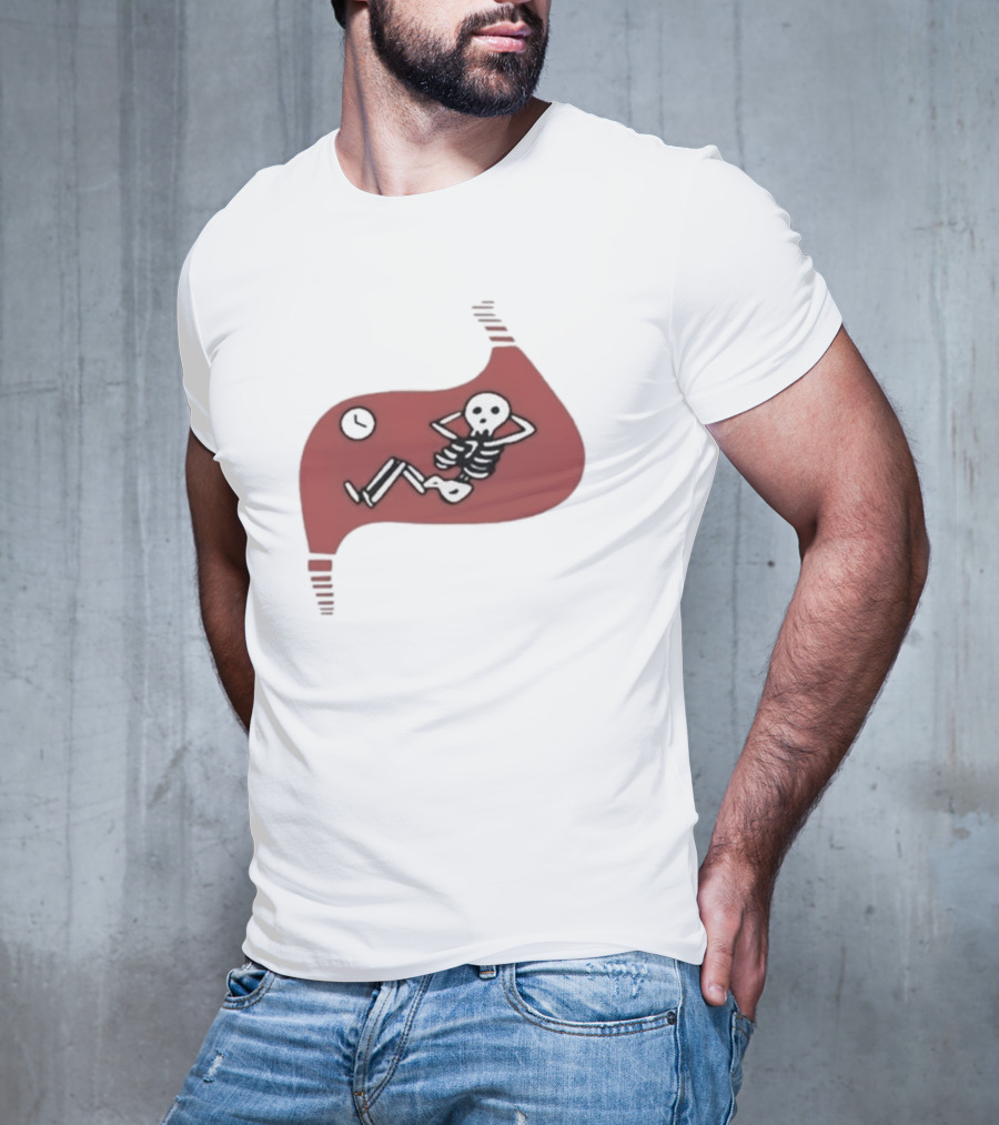 Falins Stomach Skeleton Relaxing Inside Red Shape T-Shirt
