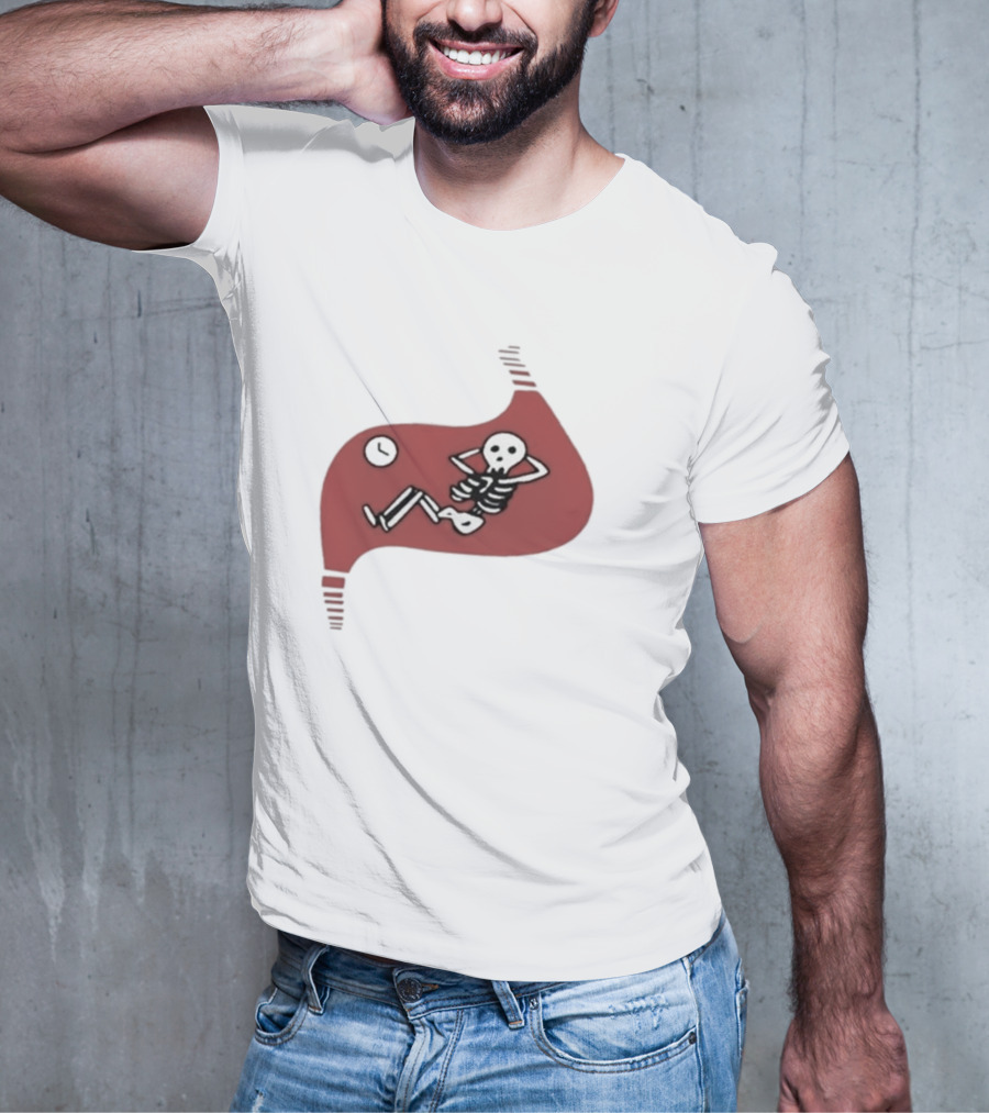 Falins Stomach Skeleton Relaxing Inside Red Shape T-Shirt