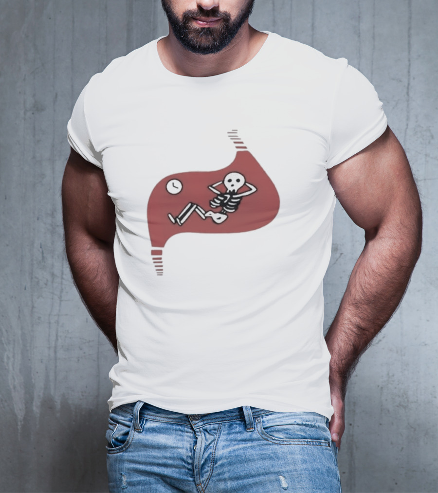 Falins Stomach Skeleton Relaxing Inside Red Shape T-Shirt